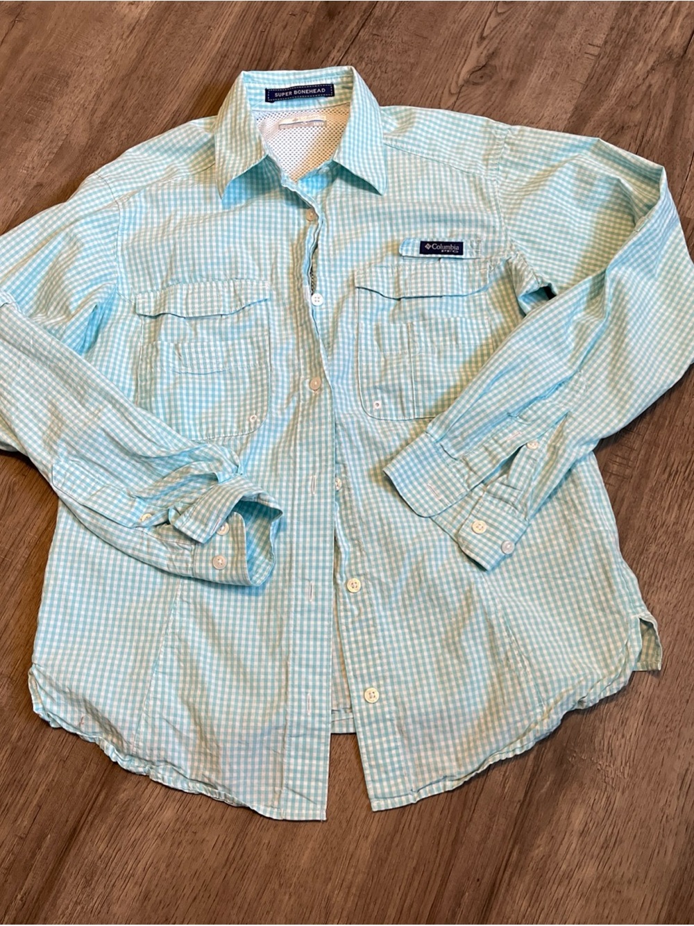 Columbia Light Blue Gingham Button-Up Shirt Women's XS